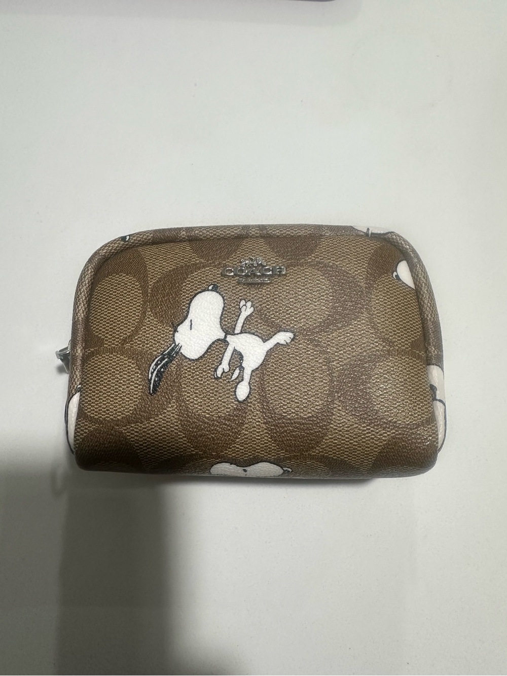 Coach X Peanuts Mini Boxy Cosmetic Case In Signature Canvas With Snoopy